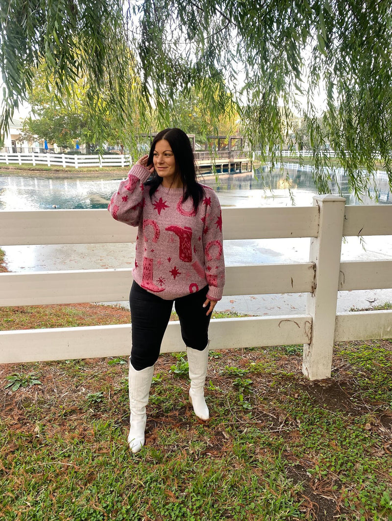 Pink Shimmer Boot Scootin' Sweater