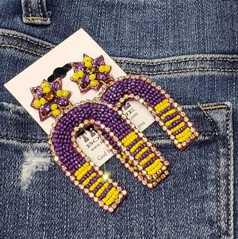 Purple/Yellow Seed Bead Earrings