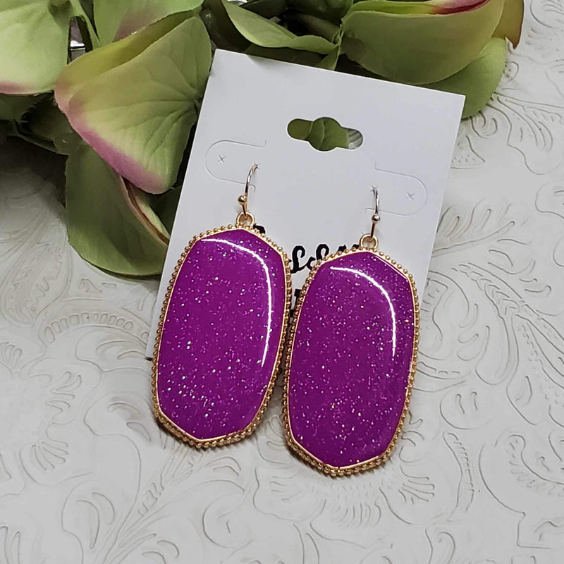 Grape Hex Shimmer Dangle Earrings