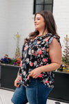 STB Lizzy Flutter Sleeve Top in Black and Muted Pink Floral