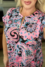 STB Lizzy Cap Sleeve Top in Pink and Black Paisley