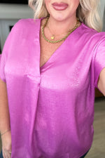STB Pleat Front V-Neck Top in Spring Orchid