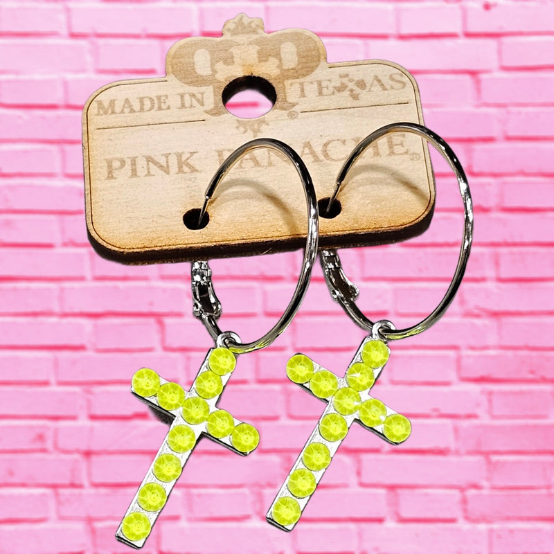 PP Summer Lovin Neon Yellow Cross Earrings