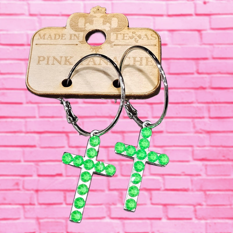 PP Summer Lovin Neon Green Cross Earrings