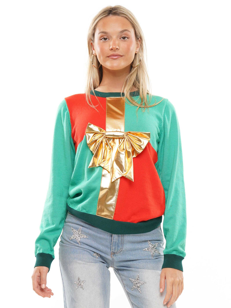 Four Squared Holiday Sweater with Bow