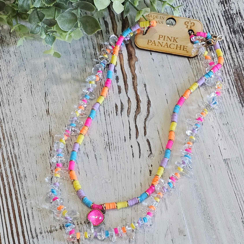 PP Electric Pink Ignite Multi Bead 2 Strand Necklace