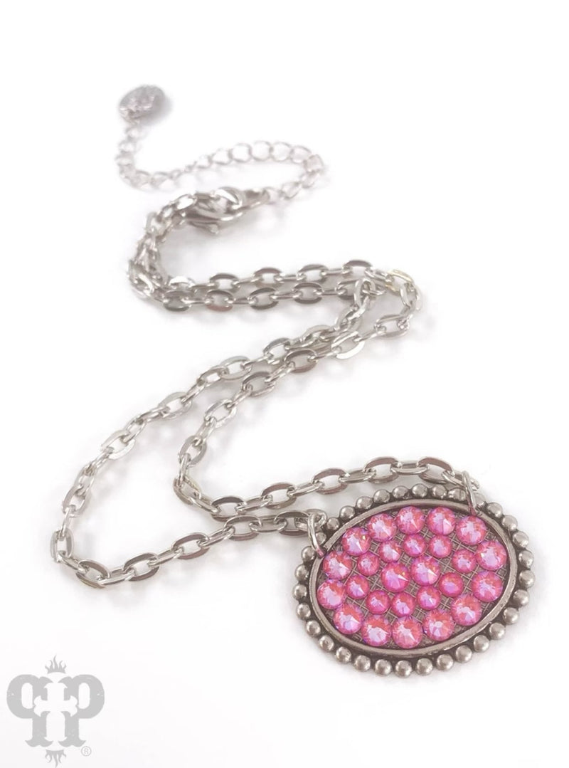 PP Silver Oval Pink Lotus Delite Necklace