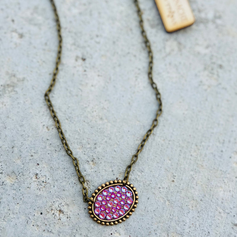 PP Bronze Oval Pink Lotus Delite Necklace