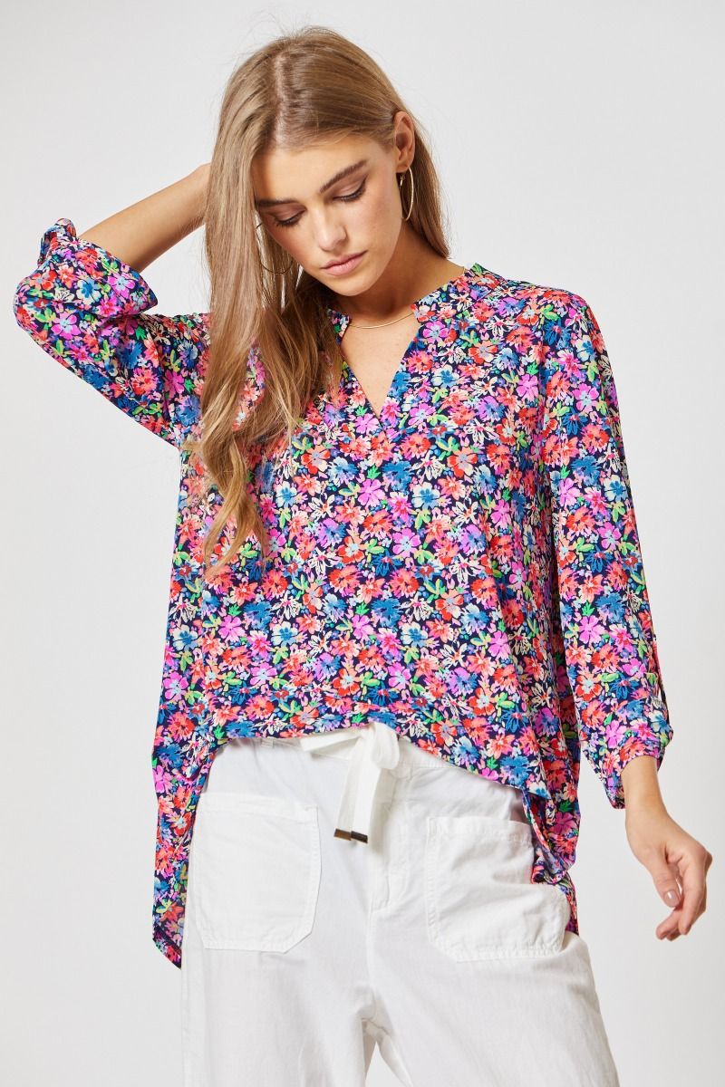 STB Lizzy Navy Multi Floral Top