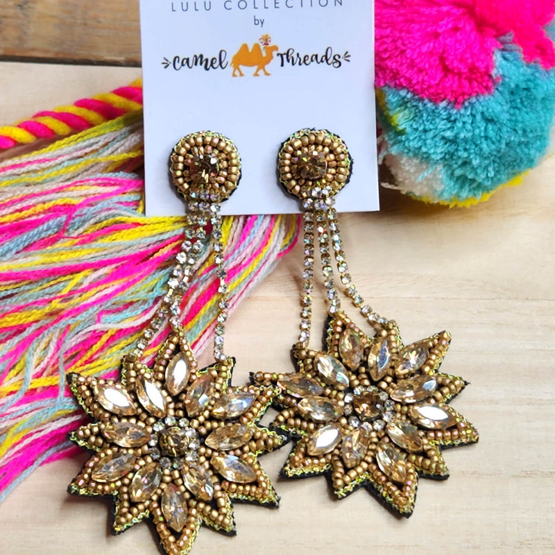 CT Gold Flower Dangle Earrings