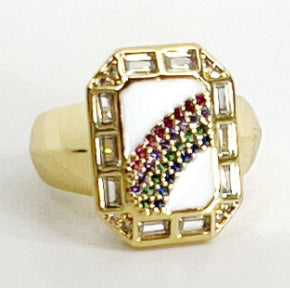 Melania Clara White Fantacy Rainbow Gold Ring