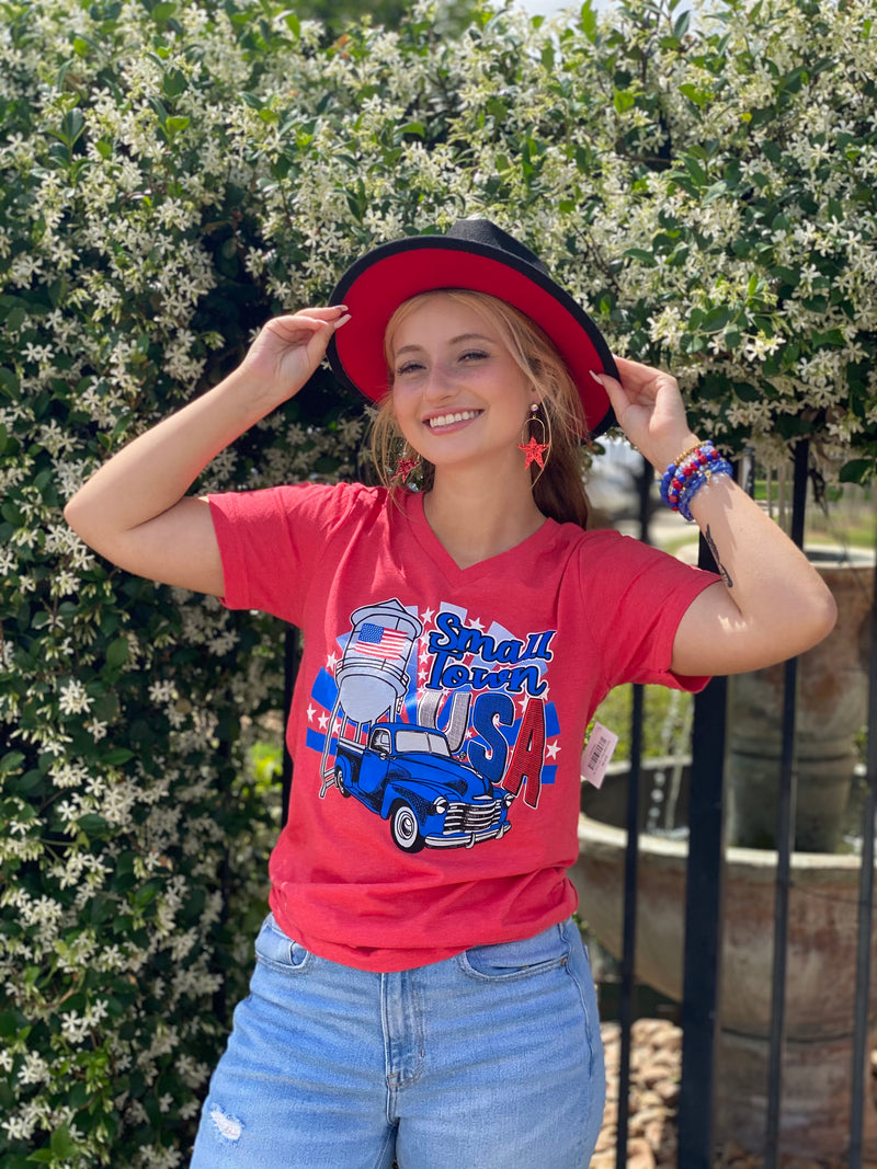 Red Small Town USA Truck Tee